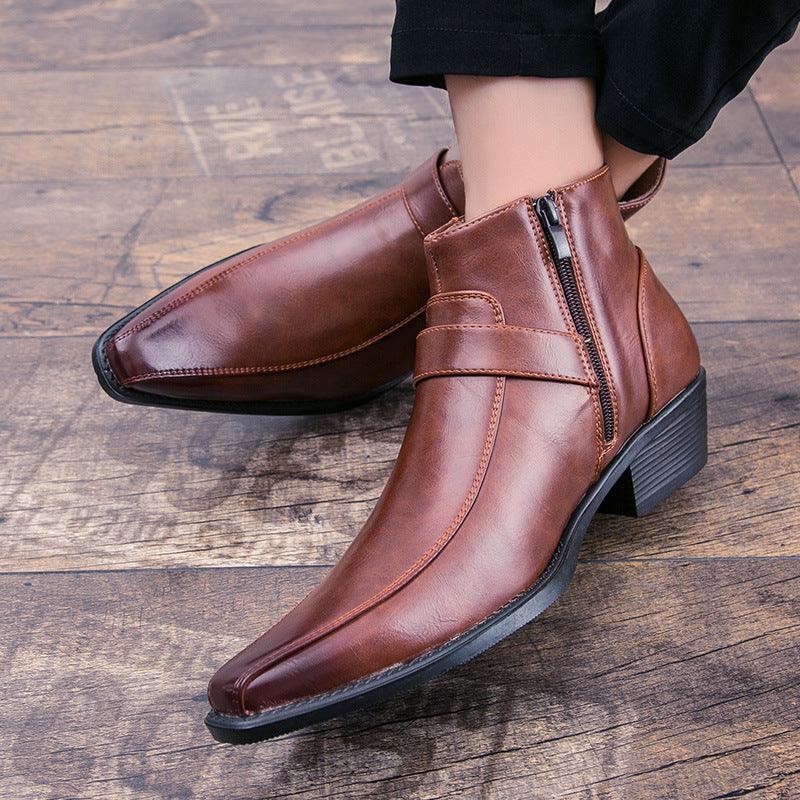 Men's Casual Personality Korean High Top Martin Leather Shoes - Trendha