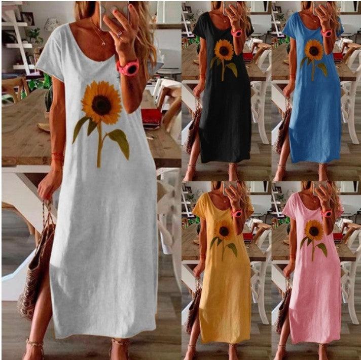 Sunflower printed side slit dress - Trendha