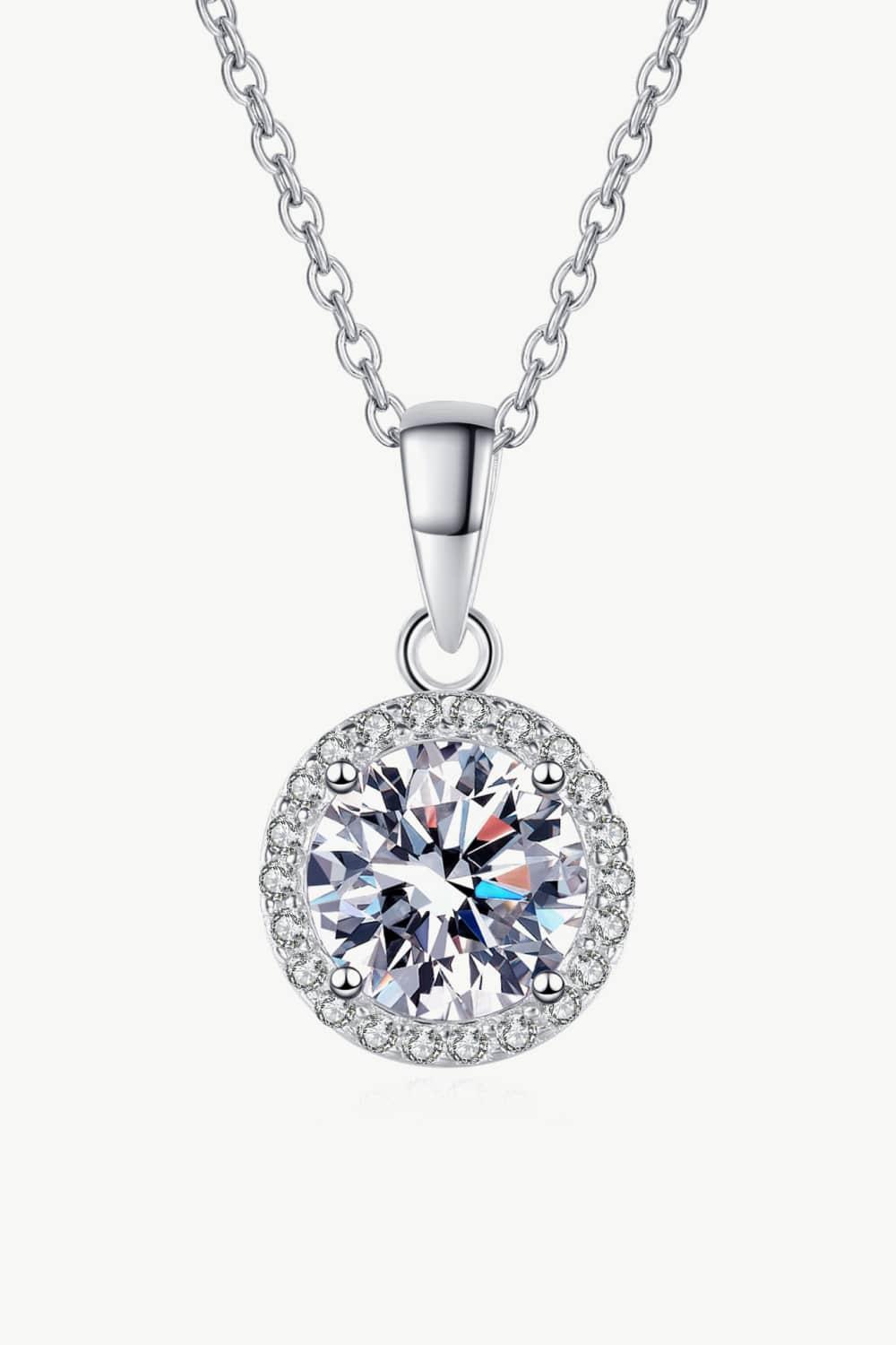 Chance to Charm 1 Carat Moissanite Round Pendant Chain Necklace - Trendha