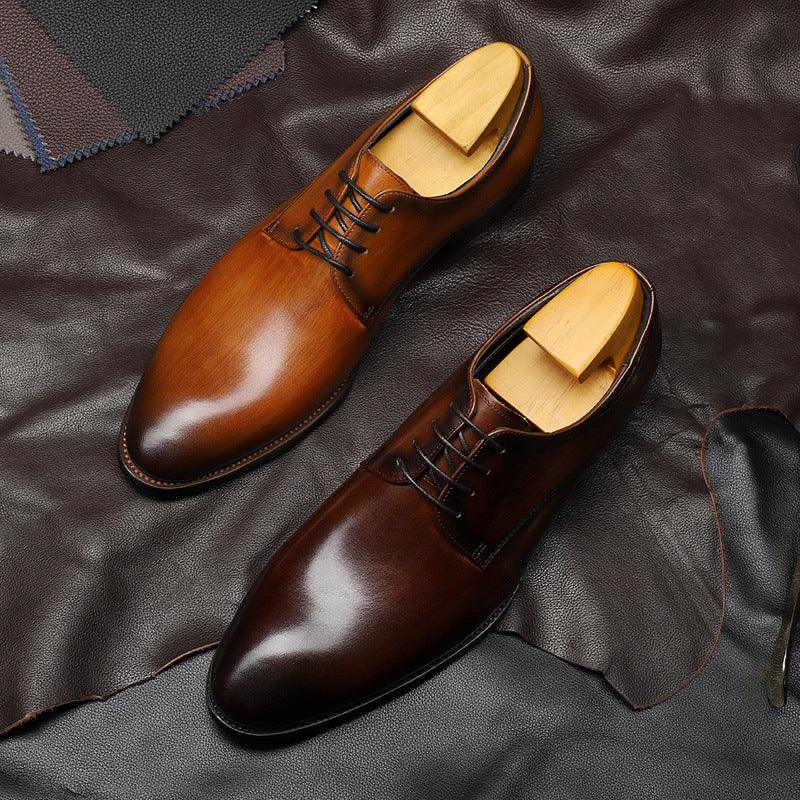 New Business Casual Leather Shoes Men's British Pointed Toe Lace-up Cowhide Suit - Trendha