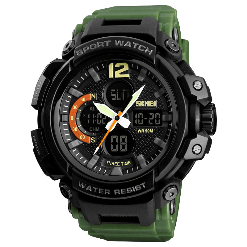 SKMEI 1343 Digital Watch Dual Display Chronograph 3 Time Waterproof Alarm Digital Quartz Wrist Watch - Trendha