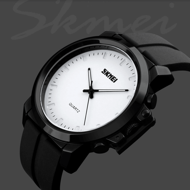 SKMEI 1208 Business Style Simple Large Dial Men Waterproof Silicone Strap Quartz Watch - Trendha