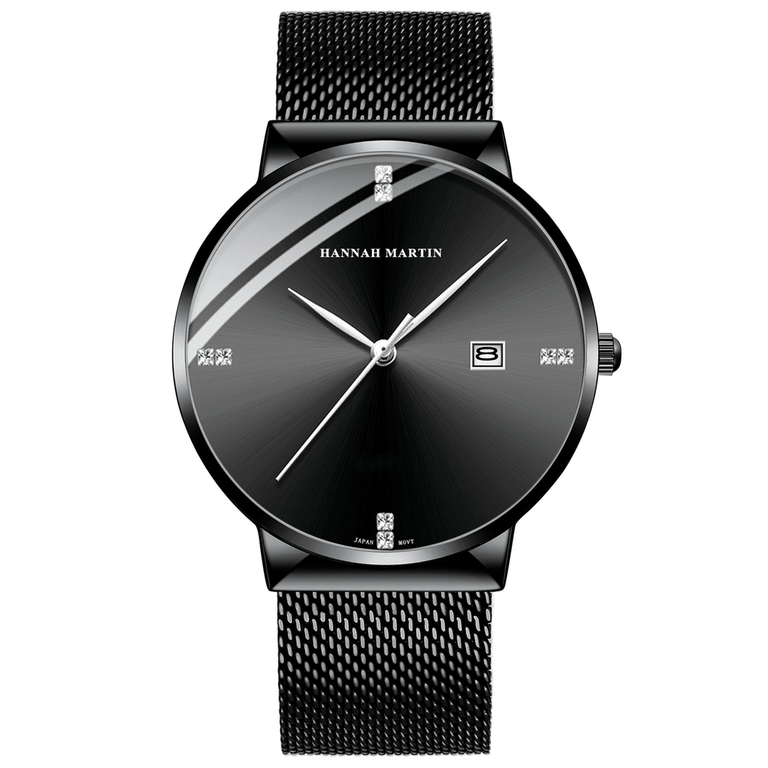 HANNAH MARTIN HM901 Business Casual Diamond Stainless Steel Mesh Strap Date Display Waterproof Men Wrist Watch Quartz Watches - Trendha