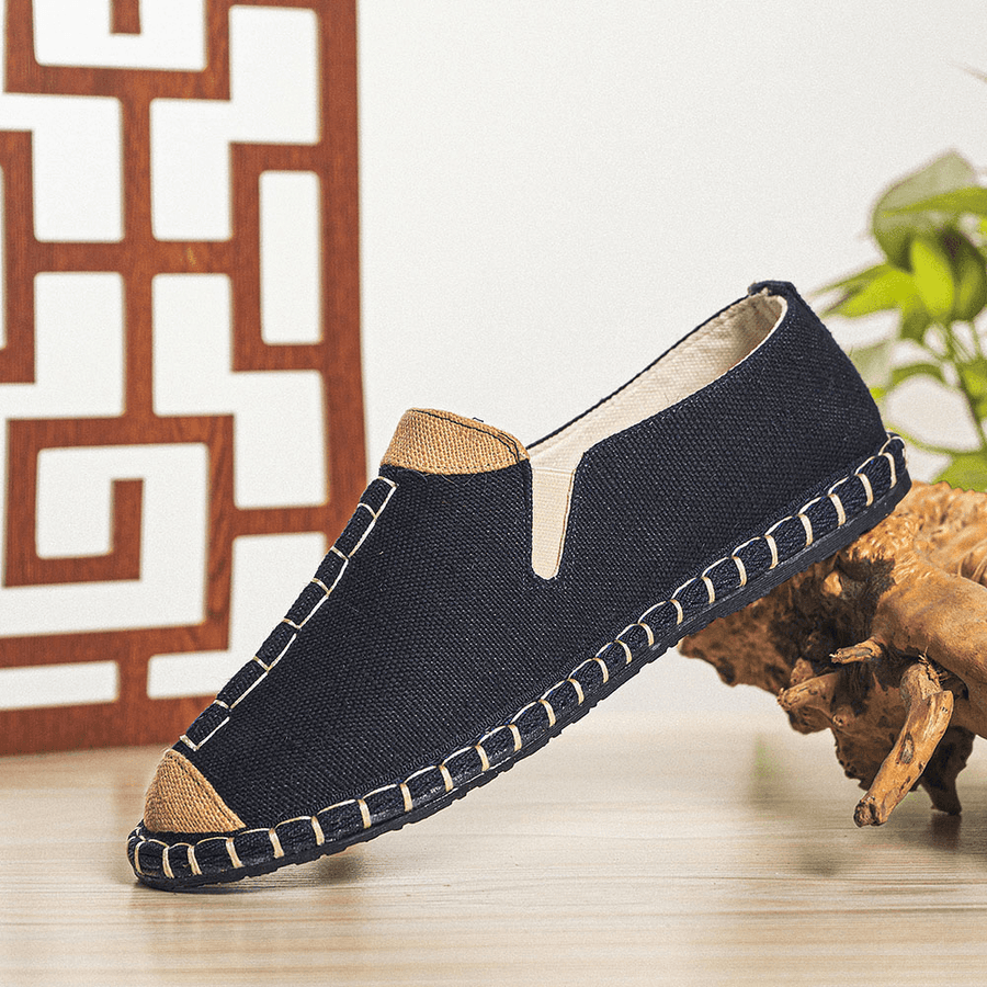 Men Canvas Breathable Non Slip Hand Stitching Comfy Old Peking Casual Linen Shoes - Trendha