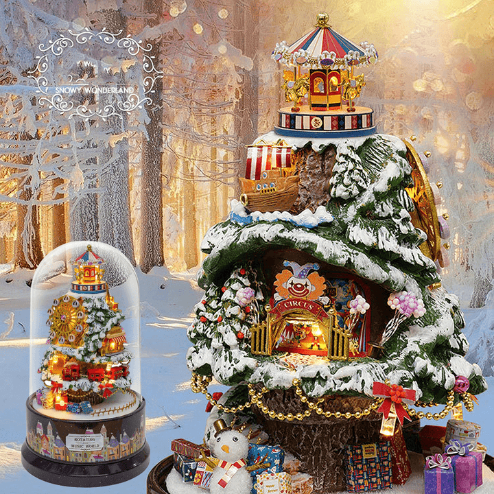 Beautiful Cabins DIY Doll House Miniature Rotating Music Kit with Transparent Cover Musical Core Gift(Meet at the Corner/Snowy Wonderland/Garden Diary/Dream of Sky/Forest Whim) - Trendha