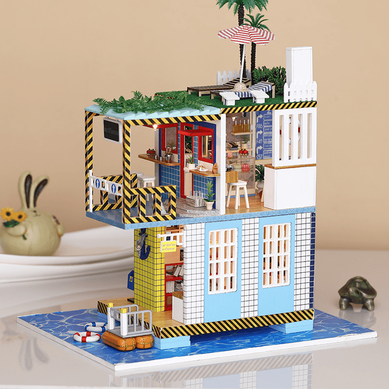 Iiecreate K-038 Doll House DIY Sea Post Station Miniature Furnish with Cover Music Movement Gift Decor Toys - Trendha