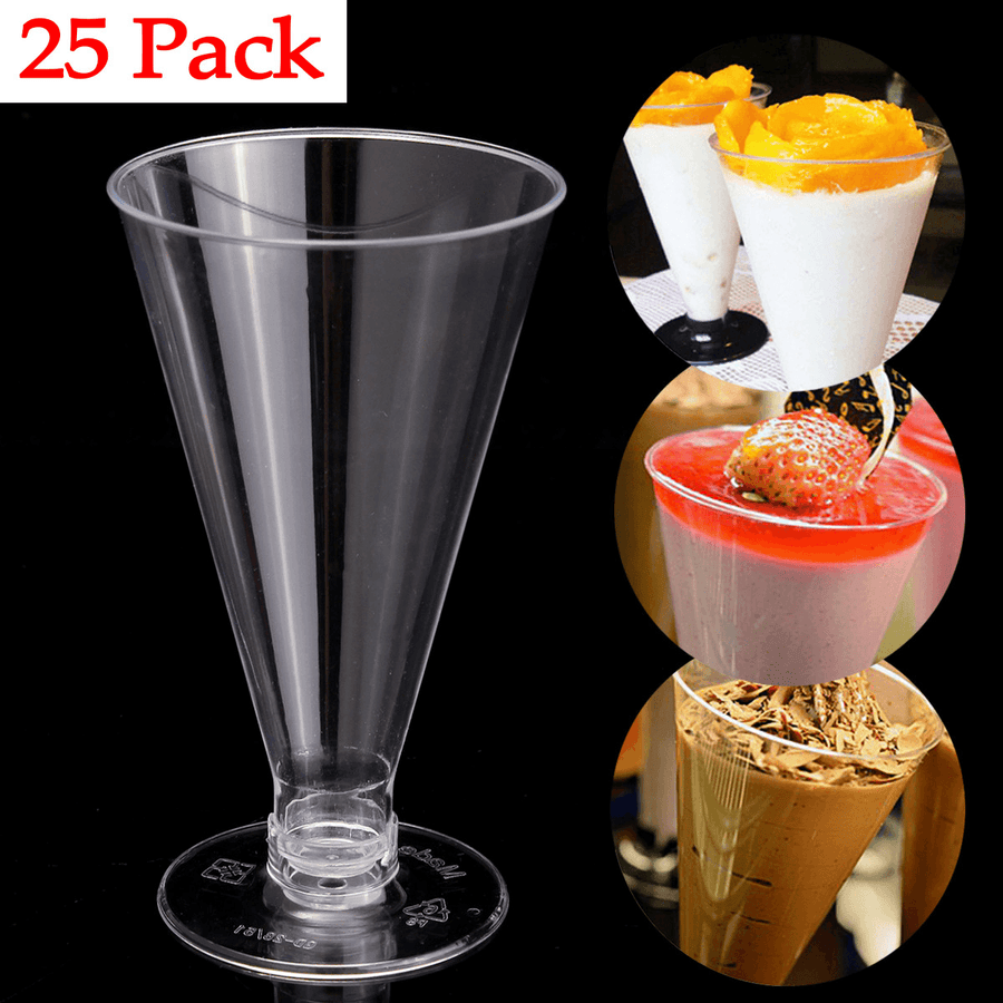 25Pcs Dessert Mousse Cake Cup Canape Dishes Clear Plastic Jelly Goblet Party - Trendha