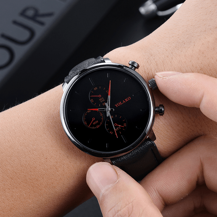 YOLAKO Casual Style Leather Strap Fahsion Men Business Watch Quartz Watch - Trendha