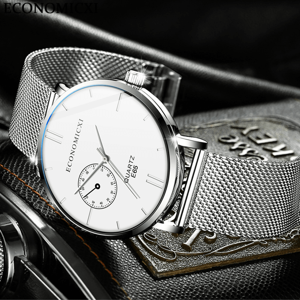 ECONOMICXI E65 Casual Style Ultra Thin Men Wrist Watch Mesh Steel Band Quartz Watches - Trendha
