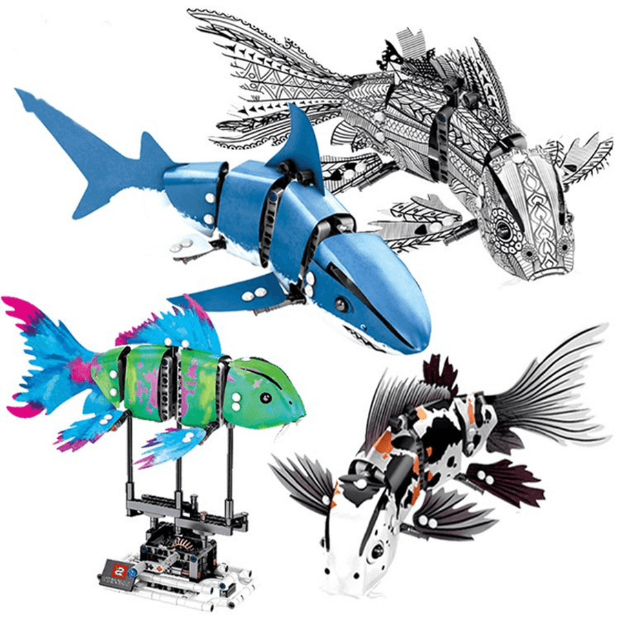 S Innovate 7006A-D Robot Shark Swim Fish Gear Power Toy Blocks Toys 342Pcs Kid Movable Gift - Trendha