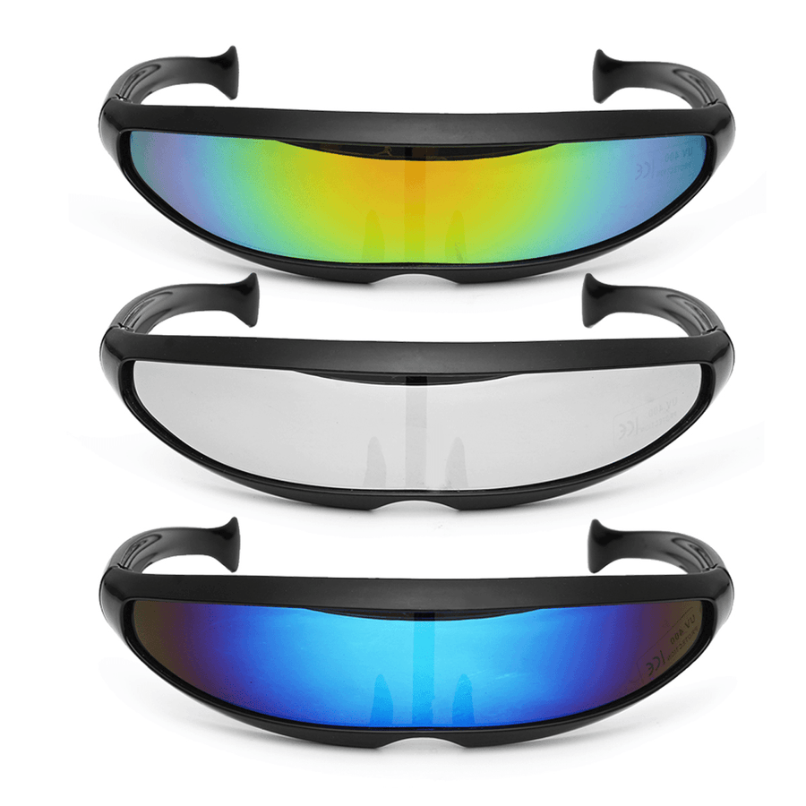 Party Glasses Novelty Futuristic Cyclops Mirrored Sunglasses Monoblock Alien - Trendha