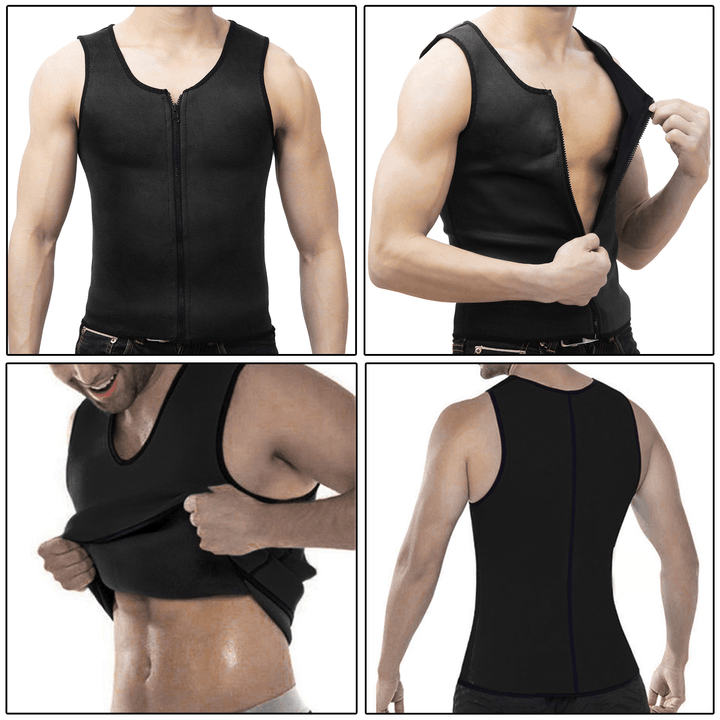 Black Men Slimming Vest Body Shaper Belly Wrap Abdomen Weight Loss Zipper Sauna Corset Shapewear - Trendha