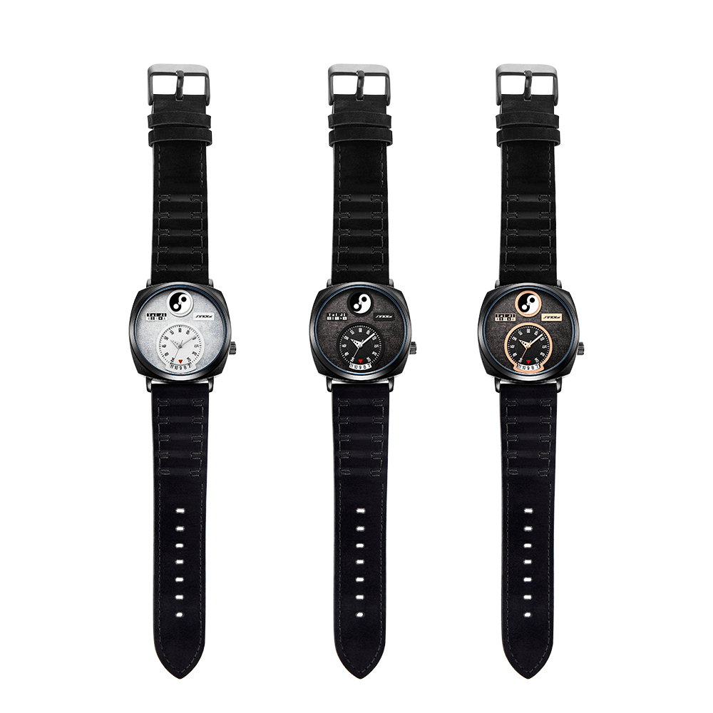 SINOBI 9772 Unique Dial Display Men Wrist Watch Date Display Rectangle Quartz Watches - Trendha