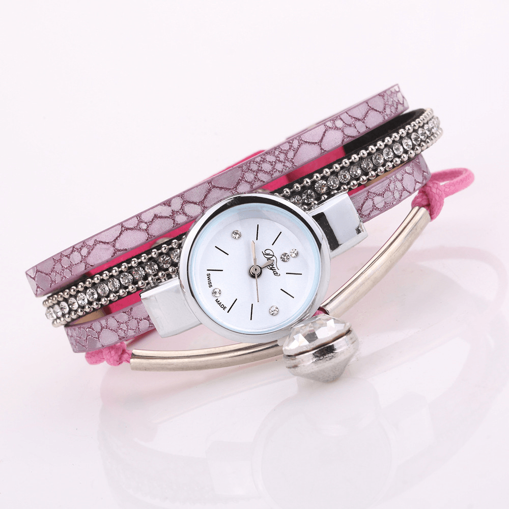 DUOYA D254 Crystal Pendant Women Bracelet Watch Retro Style Leather Strap Quartz Watch - Trendha