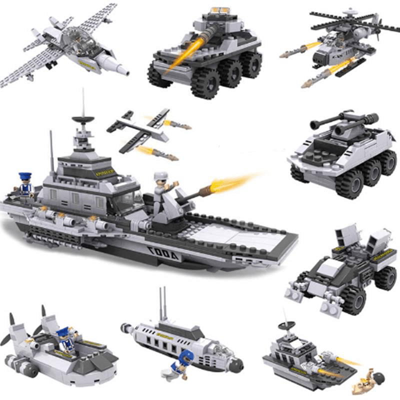 Cogo 743+Pcs 8 in 1 Aircraft Carrier Blocks Military Airplane Ship Kids Building Blocks Toys - Trendha