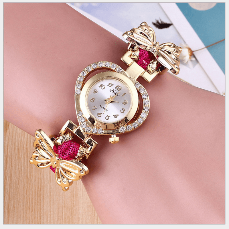 Deffrun Love Heart Decorative Ladies Bracelet Watch Retro Style Quartz Watch - Trendha