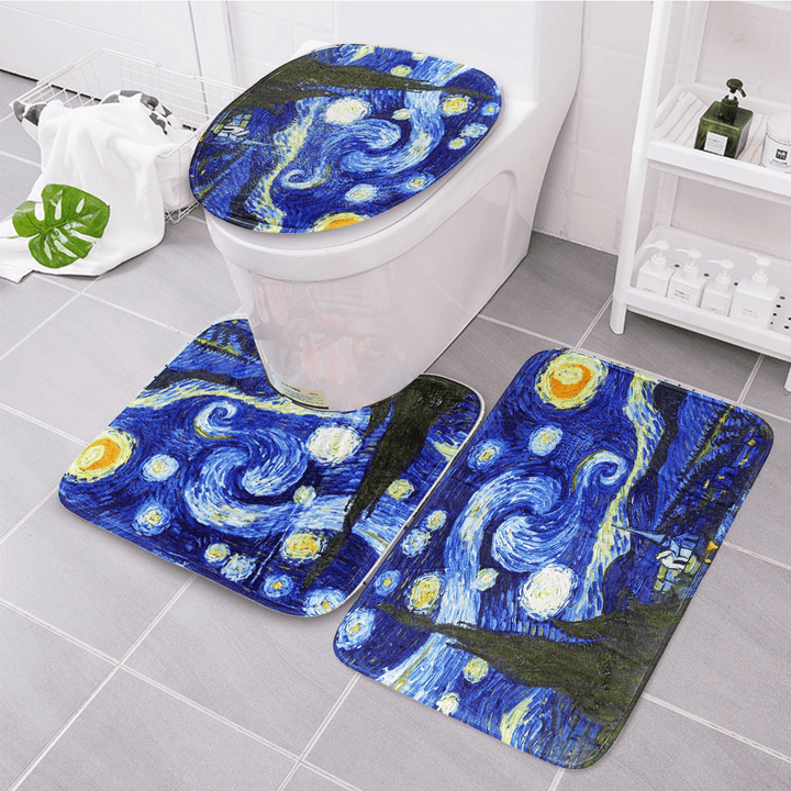 180X180Cm the Starry Night Pattern Bathroom Waterroof Shower Curtains Toliet Mat 12 Hooks - Trendha