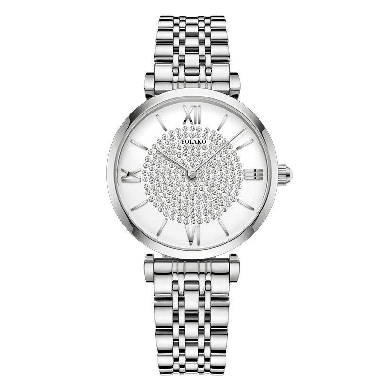 A0566 Trendy Elegant Women Watches Full Alloy Roman Numerals Rhinestones Mount Dial Quartz Watches - Trendha