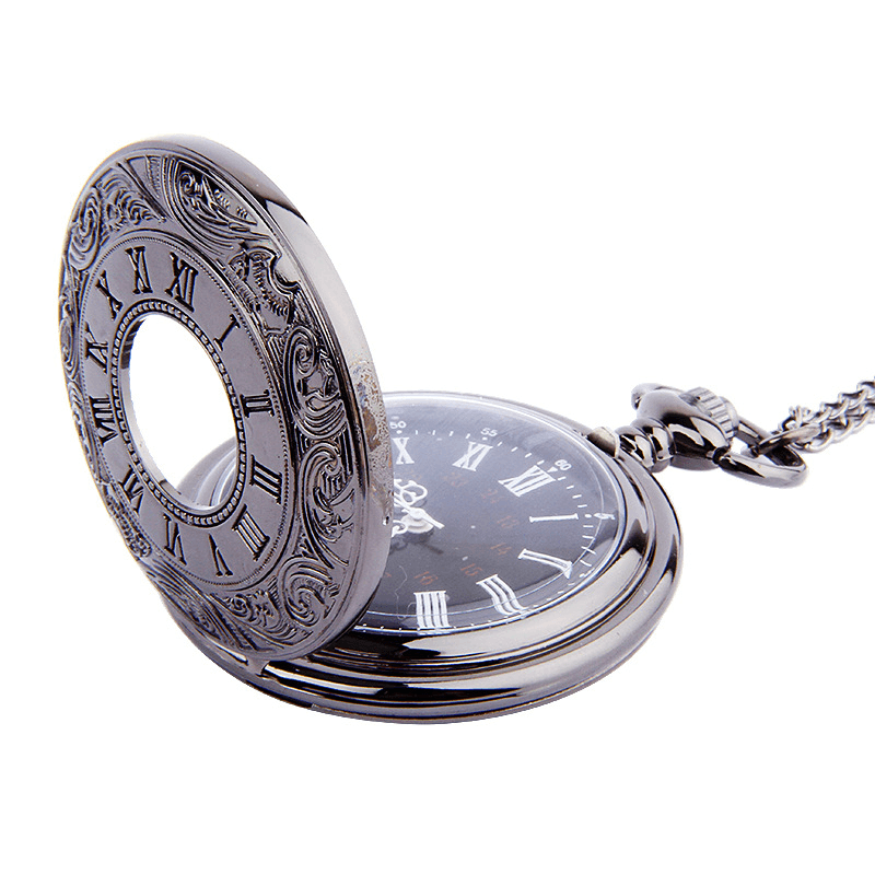 Vintage Retro Roman Arabic Number Time Display Quartz Chain Pocket Watch - Trendha