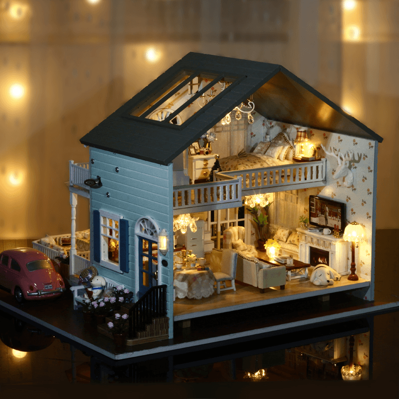 Cuteroom A-035-A Queens Town DIY Dollhouse Miniature Model with Light Music Collection Gift - Trendha