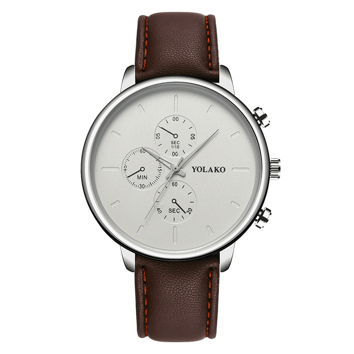 YOLAKO Casual Style Leather Strap Fahsion Men Business Watch Quartz Watch - Trendha