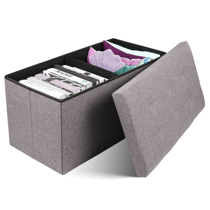 Folding Storage Ottoman Chair Seat Stool Chest Toy Storage Box Linen Look - Trendha