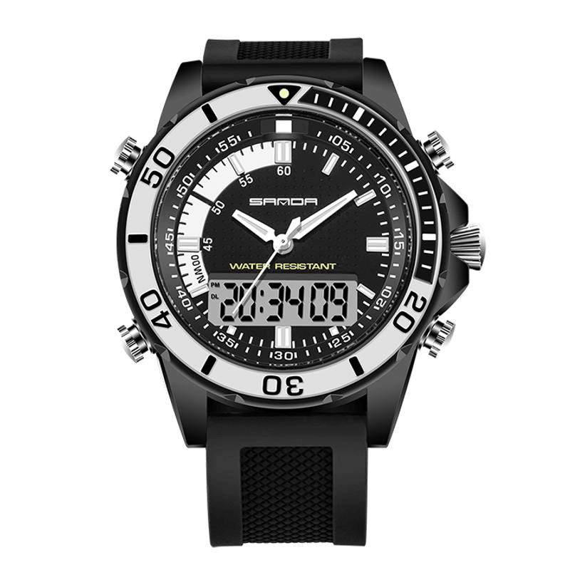 SANDA 003 Fashion Men LED Dual Display Watch Silicone Strap Swimming Diving Sport Watch - Trendha
