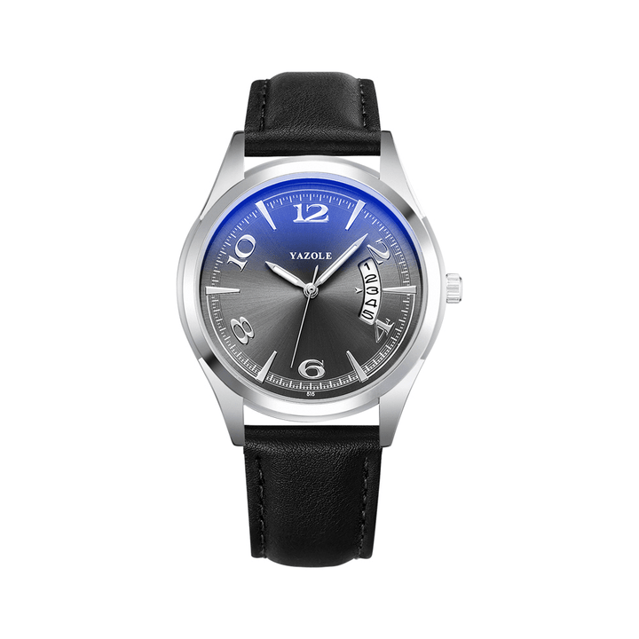 YAZOLE 515 Calendar Date Display Fashion Leather Strap Men Casual Dial Luminous Display Quartz Watch - Trendha