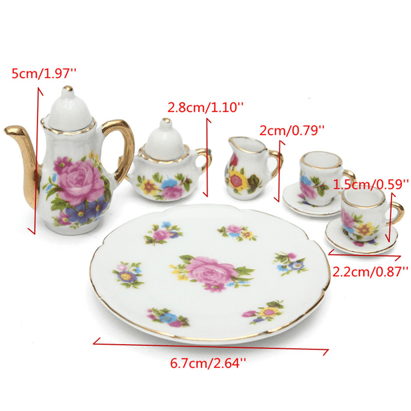 8Pcs Porcelain Vintage Tea Sets Teapot Coffee Retro Floral Cups Doll House Decor Toy - Trendha