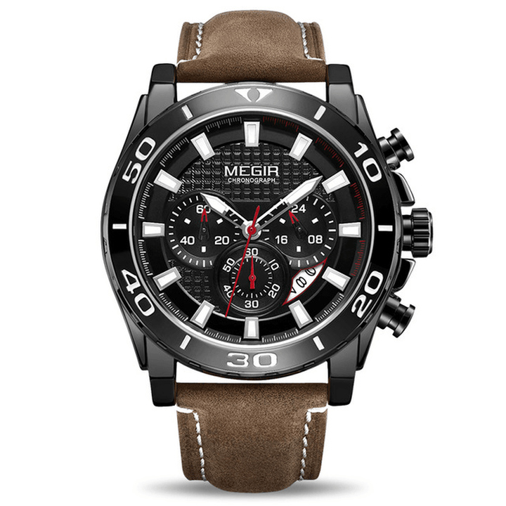 MEGIR 2094 Luxury Leather Band Calendar Luminous Men Wrist Watch Quartz Watch - Trendha