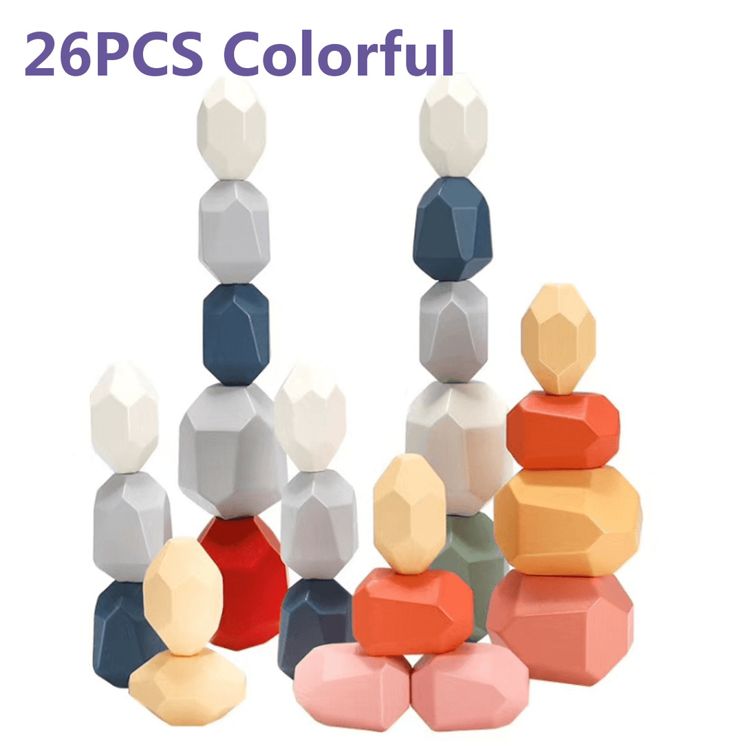 10/16/26 Pcs Wood Colorful Stone Stacking Game Building Block Education Set Toy for Kids Gift - Trendha