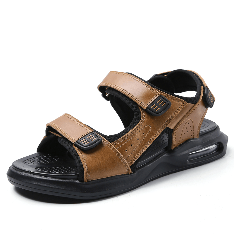 Men Outdoor Sport Cushioned Comfy Hook Loop Leather Beach Sandals - Trendha