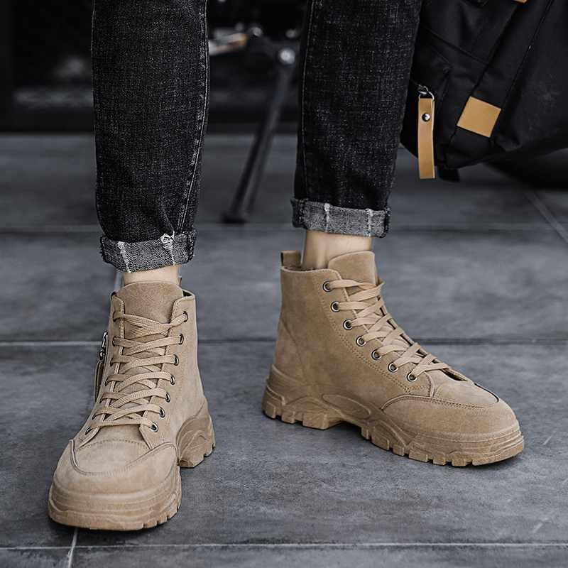 Men Suede Tooling Boots Side Zipper Comfy Slip Resistant Outdoor Casual Ankle Boots - Trendha