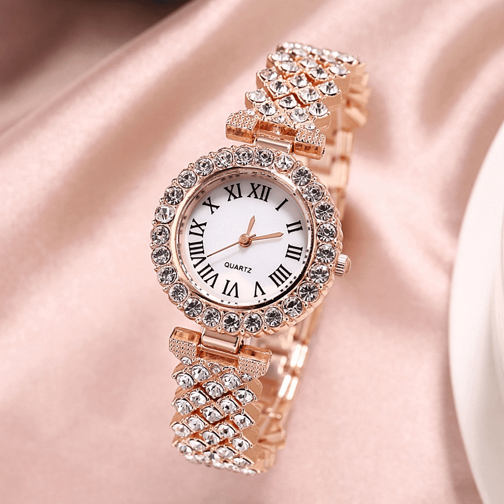 XSVO Watch Set Luxury Elegant Style Women Quartz Watch Diamond-Studded Bracelet for Mothers Girlfriend Ladies - Trendha