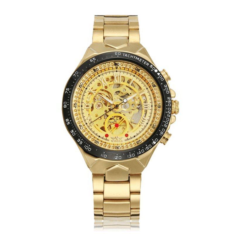 WINNER Fashion Shining Roman Numerals Mechanical Watch Luxury Golden Men Automatic Watch - Trendha