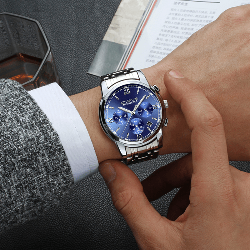 KINGNUOS K-1753 Casual Style Men Wrist Watch Full Steel Quartz Watch - Trendha