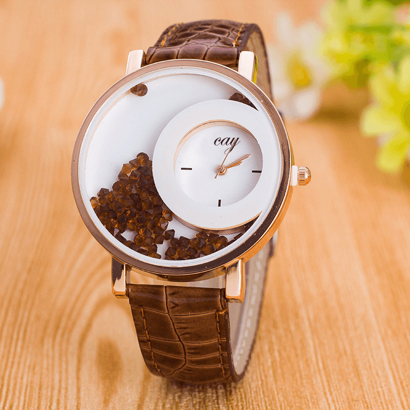 Fashion Casual Women Watch Crystal Dial Leather Strap Female Quartz Watch - Trendha