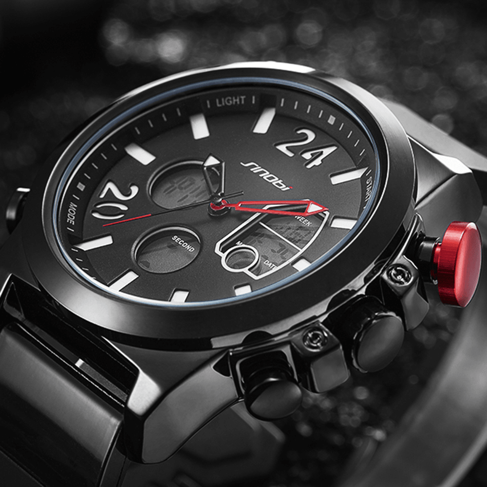 SINOBI 9732 Dual Display Digital Watch Men Chronograph Alarm Luminous Display Fashion Sport Watch - Trendha