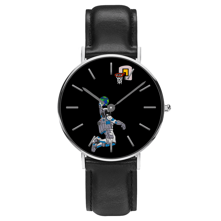 Casual Style Men Watch Cartoon Astronaut & Earth Print PU Leather Strap Clock Quartz Watches - Trendha