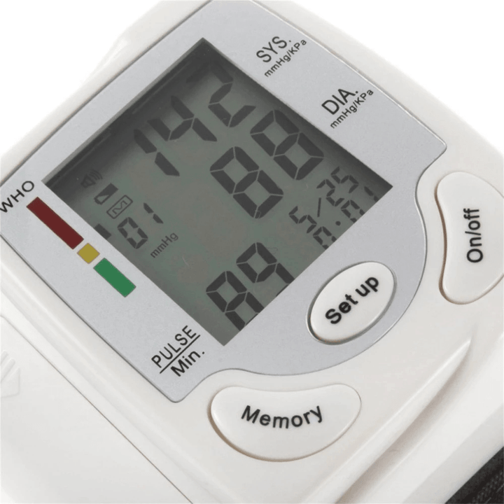 Portable Automatic Digital LCD Display Wrist Blood Pressure Monitor Device Heart Beat Rate Pulse Meter Measure Tonometer White - Trendha