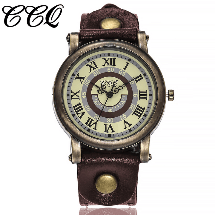 Vintage Turntable Roman Numeral Dial Cowhide Strap Women Wrist Watch Quartz Watch - Trendha