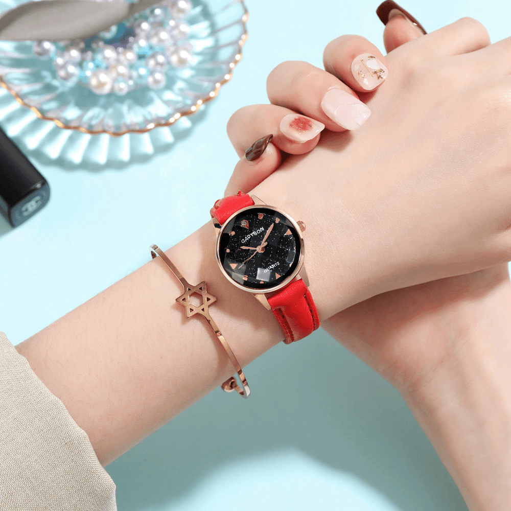 GADYSON A0Q19 Fashion Women Watch Light Luxury Three-Dimensional Cut Glass Dial Leather Strap Quartz Watch - Trendha