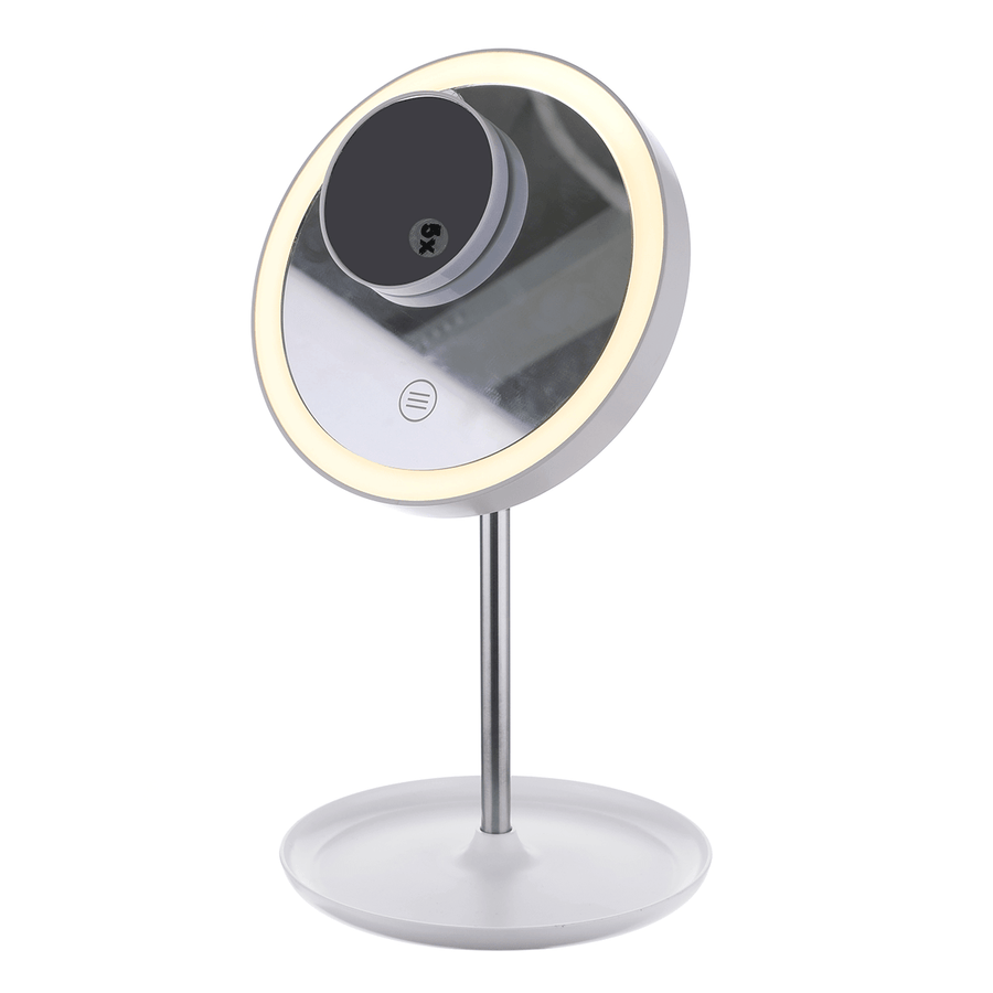GLIME White Circular Mirrors Lamp 1200 Ma Battery with 5X Magnifier Touch Switch Three Color Temperature Adjustment Polarless Dimming Distribution USB Wire - Trendha