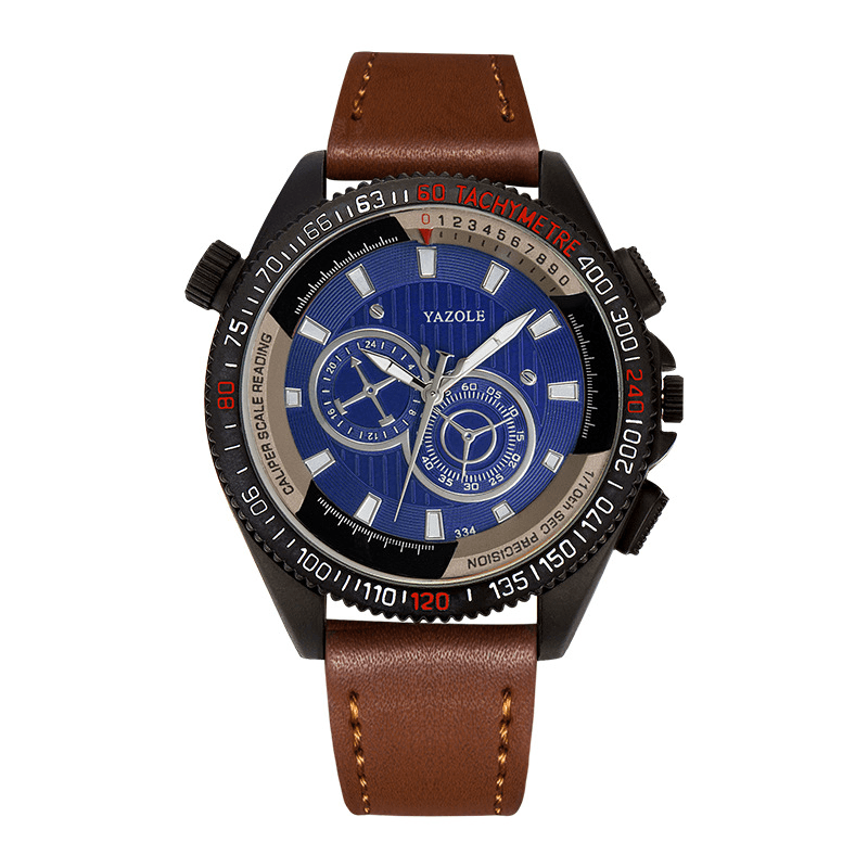 YAZOLE Outdoor Three-Dimensional Dial PU Leather Band Waterproof Quartz Watch - Trendha