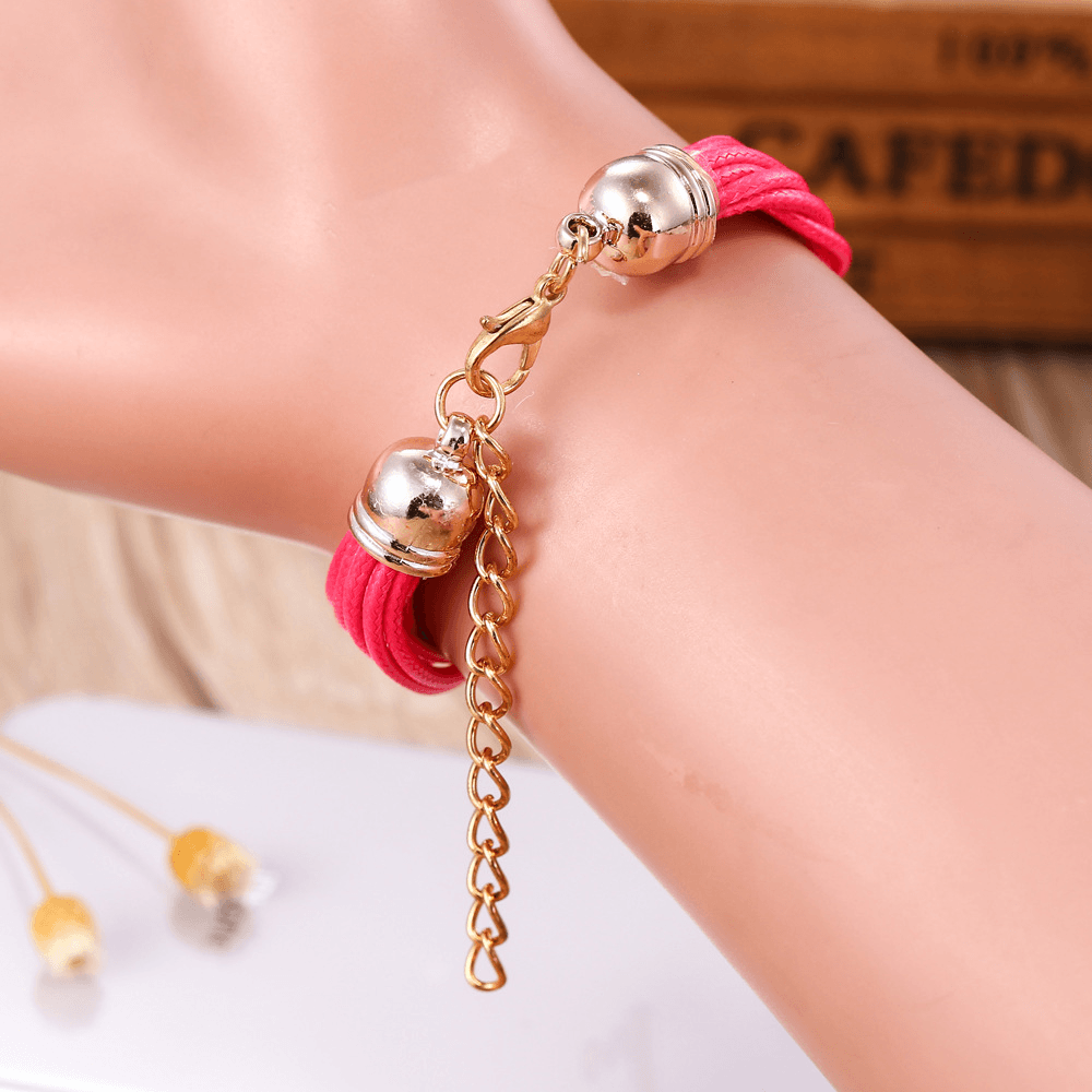 Gold Case Colorful Leather Beading Strap Ladies Dress Women Bracelet Wristband Quartz Watch - Trendha