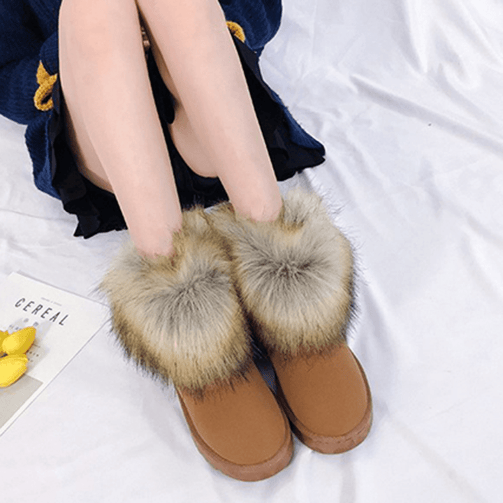 Women Casual Solid Color Suede Warm Plush Comfortable Flat Snow Boots - Trendha