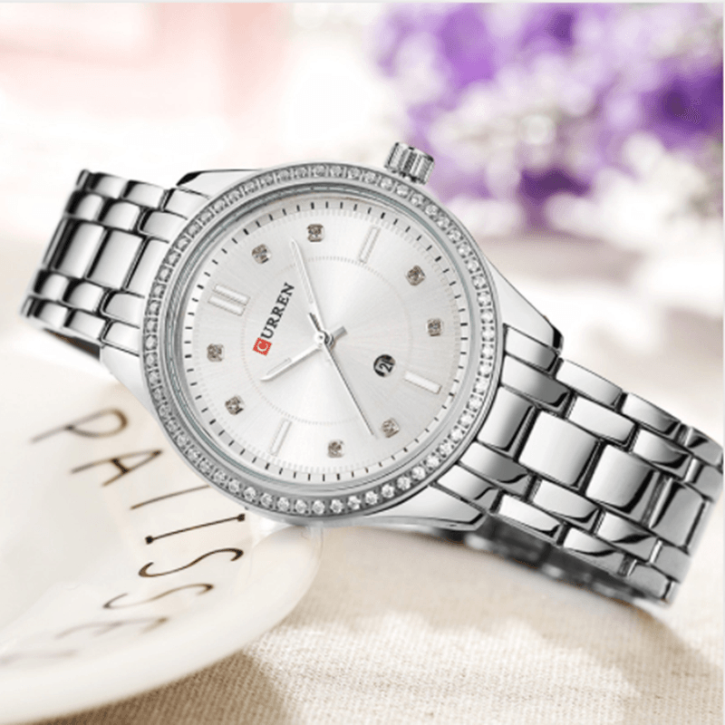 CURREN 9010 Waterproof Crystal Elegant Design Women Wrist Watch Date Display Quartz Watch - Trendha