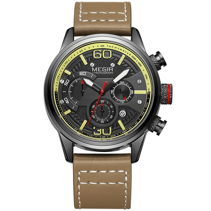 Megir 2110 Fashion Men Watch Waterproof Luminous Display Chronograph Leather Strap Sport Quartz Watch - Trendha