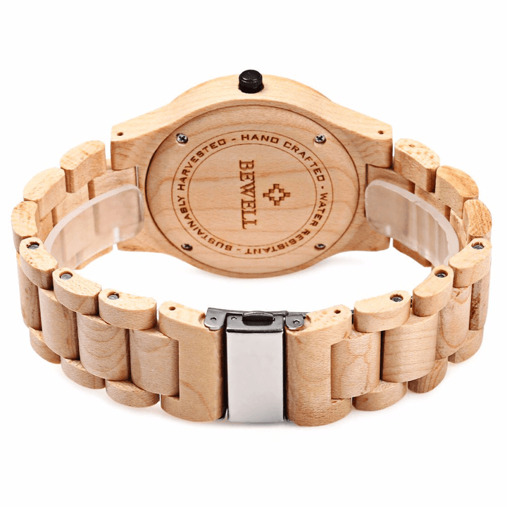 BEWELL ZS-W086B Men Natural Wooden Auto Calendar Display Fashion Quartz Wrist Watch - Trendha