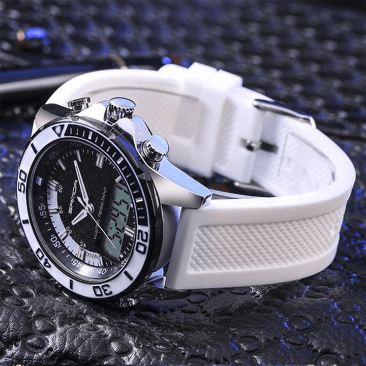 SANDA 003 Fashion Men LED Dual Display Watch Silicone Strap Swimming Diving Sport Watch - Trendha